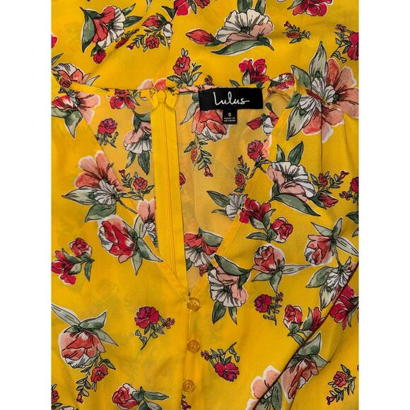 Lulu's Windows Down Yellow Floral Print Button-Front Midi Dress size Small - Picture 7 of 8